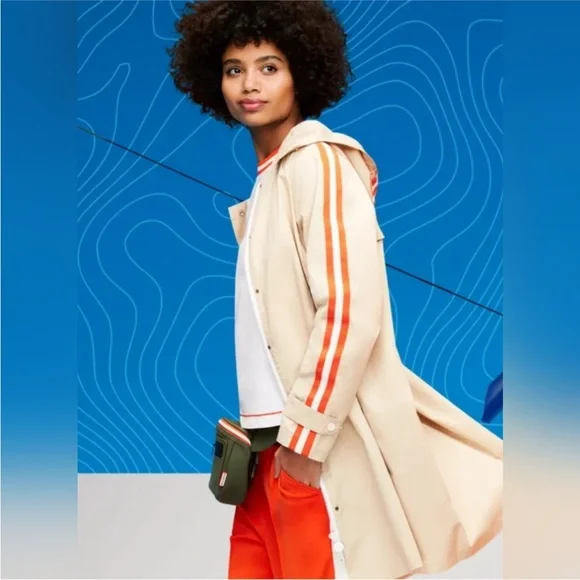 NWT RARE Hunter for Target Raincoat Trench Coat - khaki with orange trim - small - Picture 3 of 7